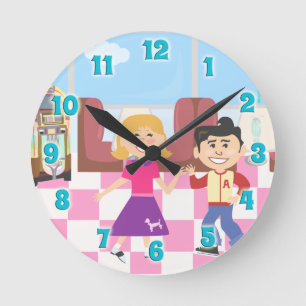 Retroville Sock Hop Diner Round Clock