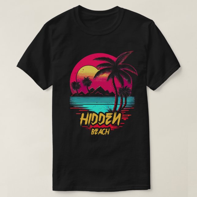 Retrowave Beach Hidden Beach T-Shirt (Design Front)