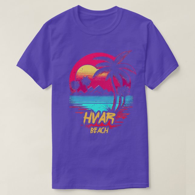 Retrowave Beach Hvar Beach T-Shirt (Design Front)