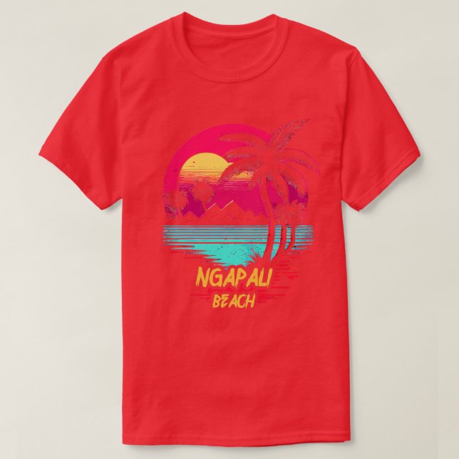 Retrowave Beach Ngapali Beach T-Shirt (Design Front)
