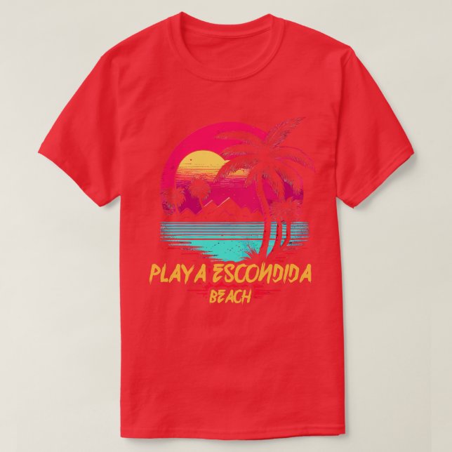 Retrowave Beach Playa Escondida Beach T-Shirt (Design Front)
