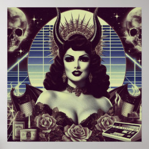 Retrowave Devilish Woman Poster
