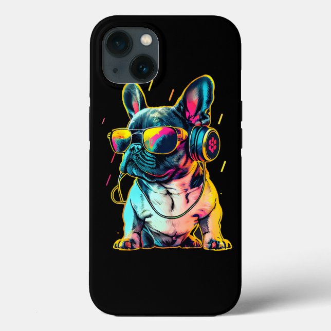Retrowave French Bulldog with Headphones and Sungl Case-Mate iPhone Case (Back)