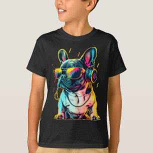 Retrowave French Bulldog with Headphones and Sungl T-Shirt