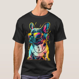 Retrowave French Bulldog with Headphones and Sungl T-Shirt