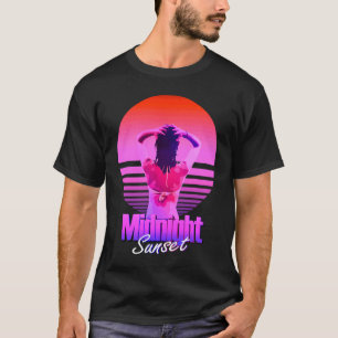 Retrowave Midnight Sunset Girl In The Sea T-Shirt