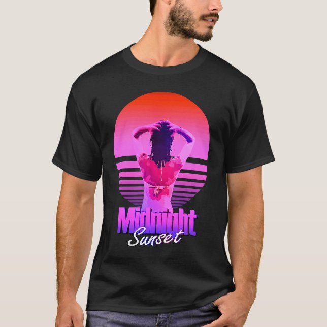 Retrowave Midnight Sunset Girl In The Sea T-Shirt (Front)