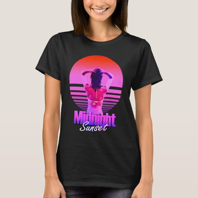 Retrowave Midnight Sunset Girl In The Sea T-Shirt (Front)