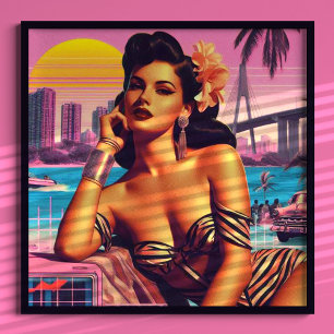 Retrowave Summer Pinup Poster