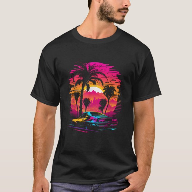 Retrowave Synthwave Aesthetic Sports Car 80s 90s  T-Shirt (Front)