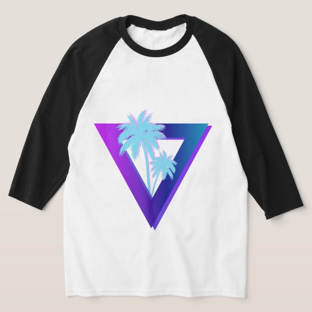 RETROWAVE SYNTHWAVE PALM TREES TRIANGLE RAGLAN T-Shirt (Laydown)