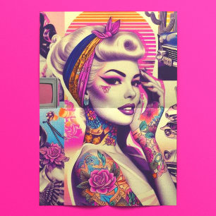 Retrowave Tattoo Pin-up Collage Tissue Paper