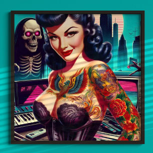Retrowave Tattooed Pin-up Poster