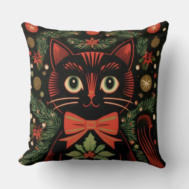 RetroXmasCat  Cushion (Front)