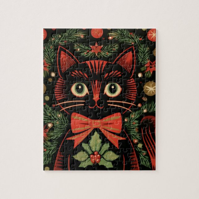 RetroXmasCat  Jigsaw Puzzle (Vertical)