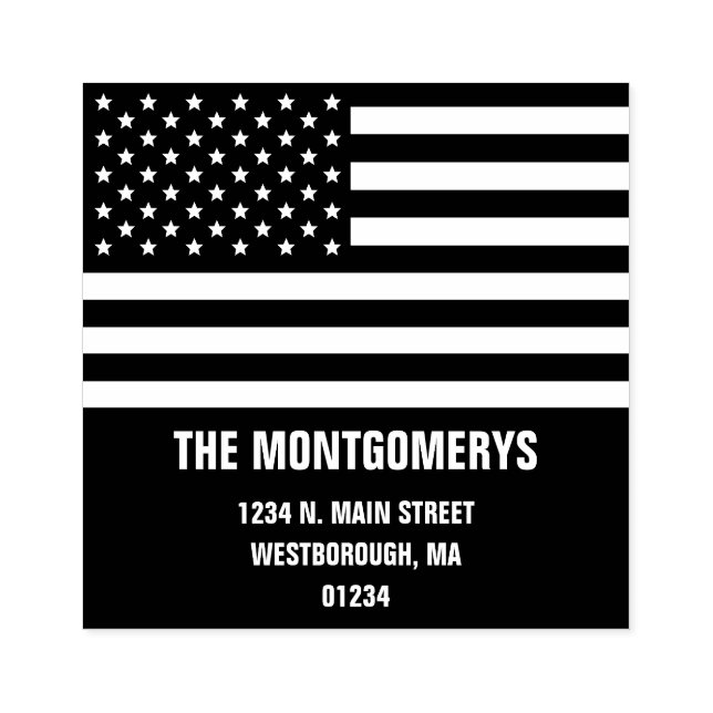 Retrun Address Patriotic American Flag Family Name Rubber Stamp (Imprint)