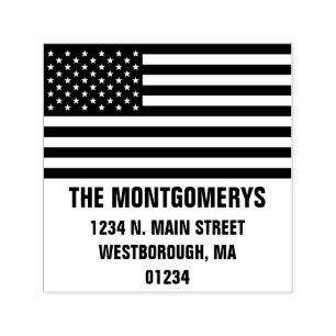 Retrun Address Patriotic American Flag Family Name Self-inking Stamp