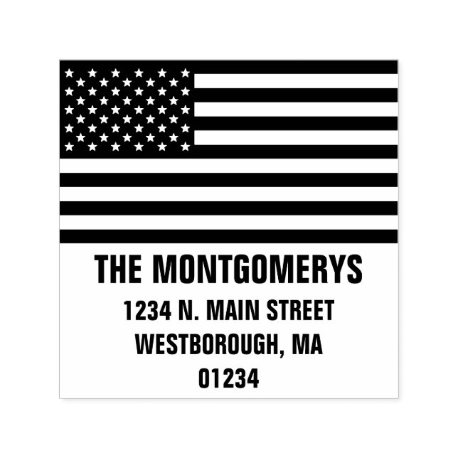 Retrun Address Patriotic American Flag Family Name Self-inking Stamp (Design)