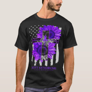 Rett Syndrome Purple Ribbon US Flag Sunflower Fait T-Shirt