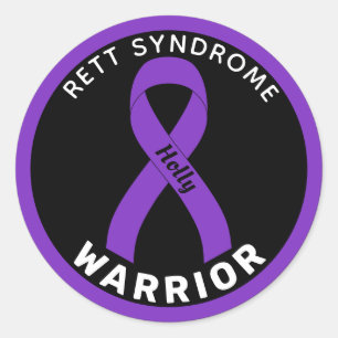 Rett Syndrome Warrior Ribbon Black Classic Round Sticker