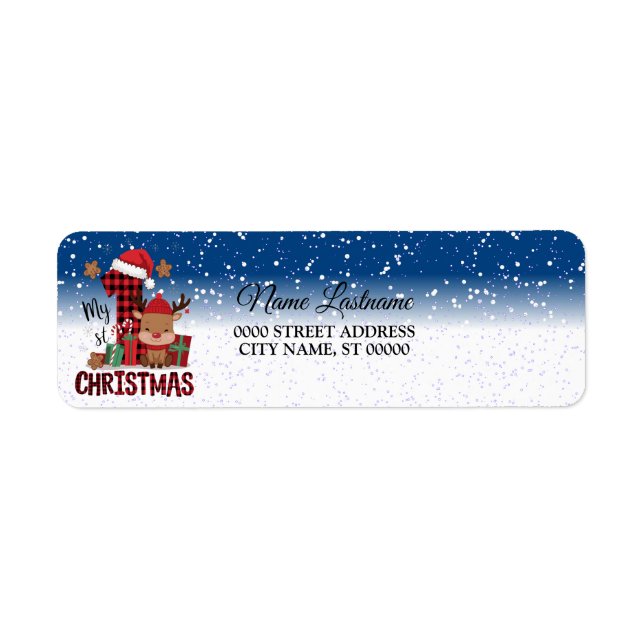 Return Address 1st Christmas Santa Hat White Snow Label (Front)