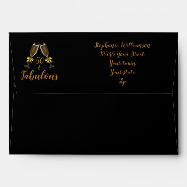 Return Address 50 and Fabulous Black |  Faux Gold Envelope (Back (Top Flap))
