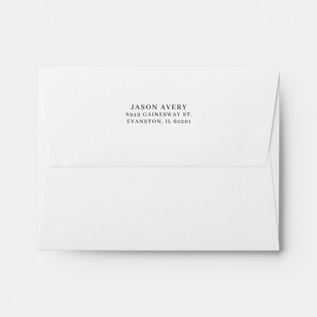 Return Address Back Flap Simple Black Text White Envelope (Back (Top Flap))