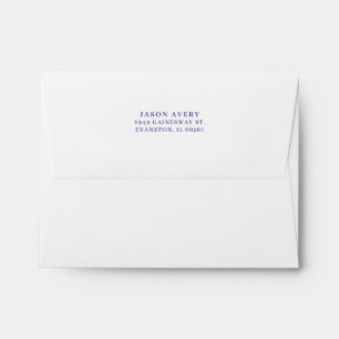 Return Address Back Flap Simple Navy Text White Envelope