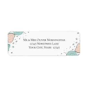 Return Address Beach Seashells in Coral and Teal Label