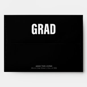 Return Address Black and White Script Graduation Envelope