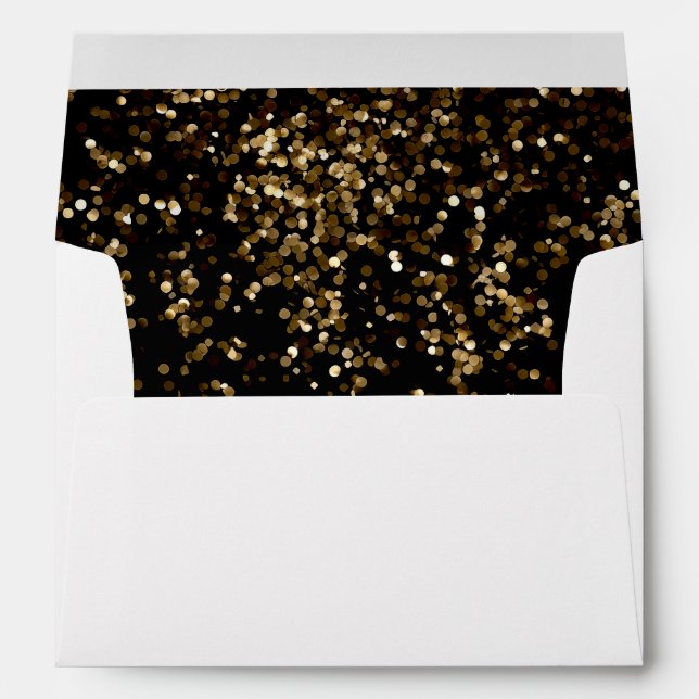 Return Address Black Gold Confetti Envelope (Back (Bottom))