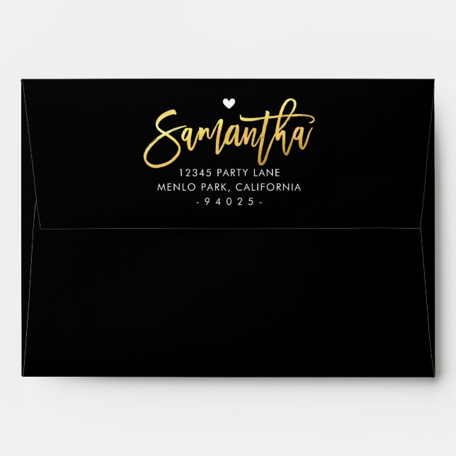 RETURN ADDRESS black turquoise blue white hearts Envelope (Back (Top Flap))