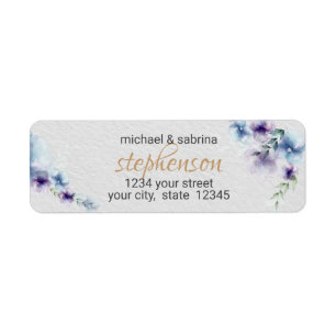 Return Address   Blue Violet Watercolor Flowers Label