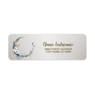 Return Address Boho White Orchid Flower Blue Moon  Label