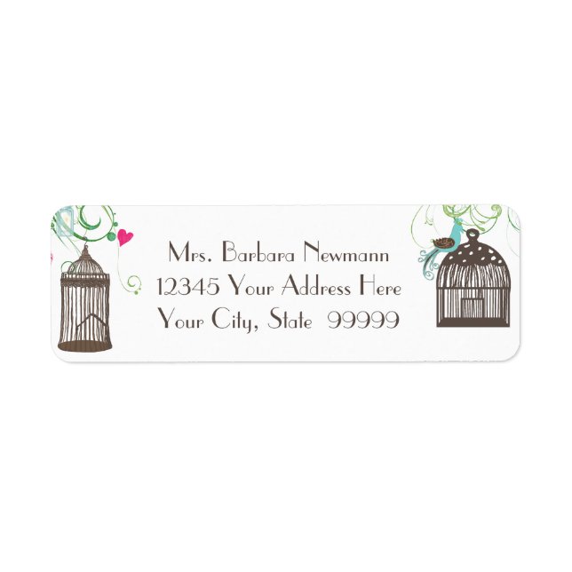 Return Address Bridal Shower Mod Bird Cage Heart Label (Front)