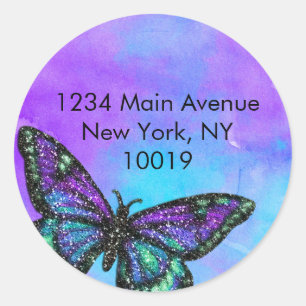Return Address Butterfly Purple and Blue Painted Classic Round Sticker