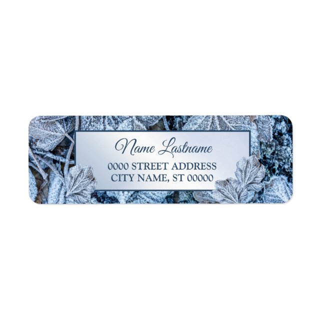 Return Address Christmas Blue Leaves Holidays Label (Front)