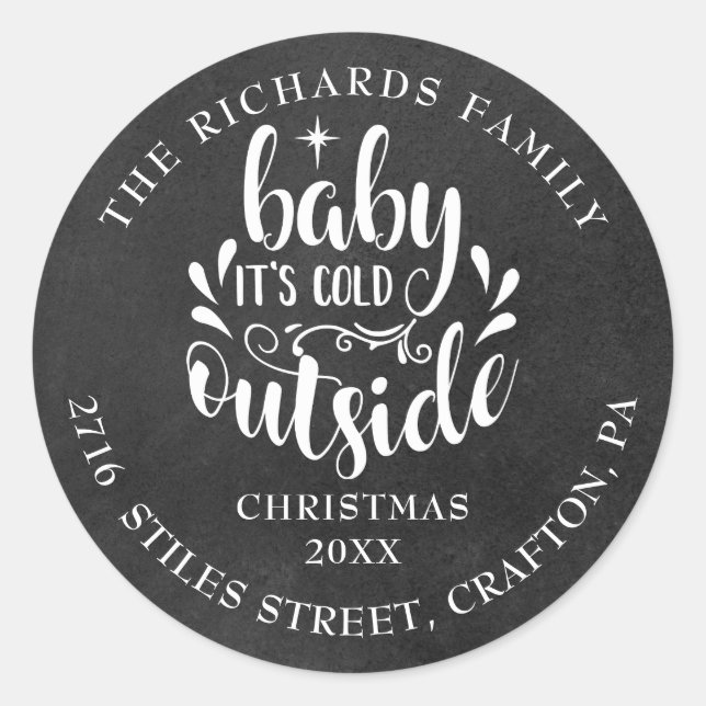 Return Address Christmas Boho Chalkboard Classic Round Sticker (Front)