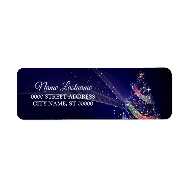 Return Address Christmas Colourful Tree Navy Blue Label (Front)