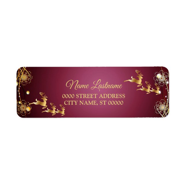 Return Address Christmas Golden Reindeers Red Pink Label (Front)