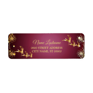 Return Address Christmas Golden Reindeers Red Pink Return Address Label