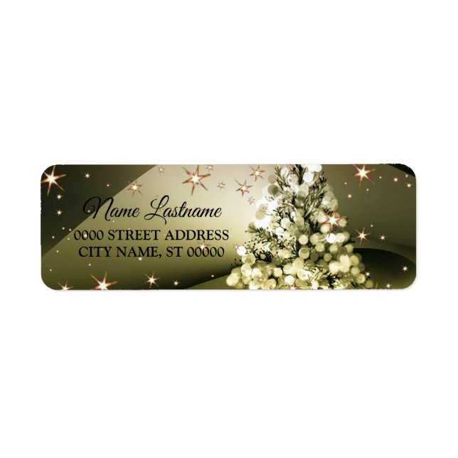 Return Address Christmas Golden Tree Shiny Stars  Label (Front)