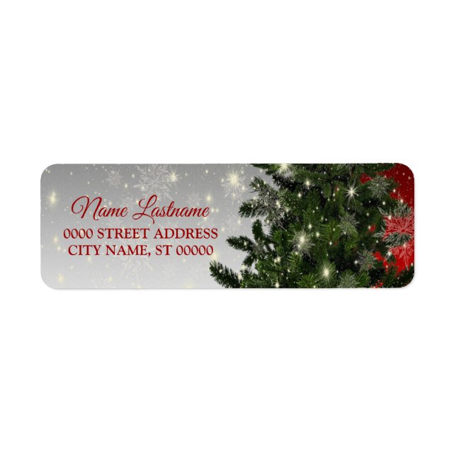 Return Address Christmas Green Tree Red Silver Label (Front)