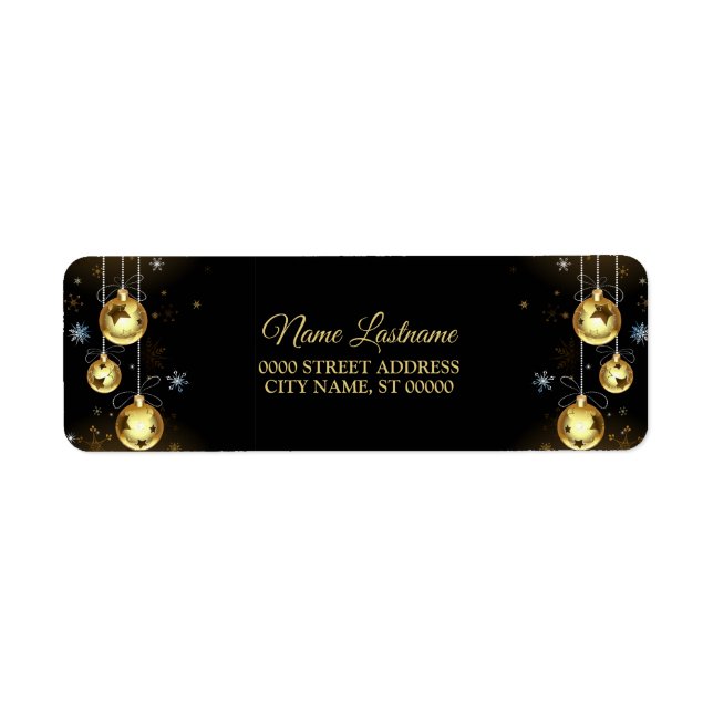 Return Address Christmas Shiny Golden Ornaments Label (Front)