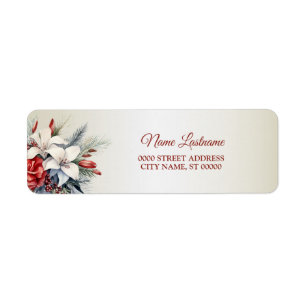 Return Address Christmas White Red Flowers Holiday Label