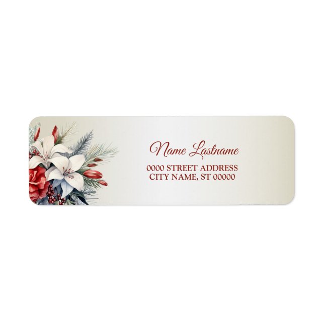 Return Address Christmas White Red Flowers Holiday Label (Front)