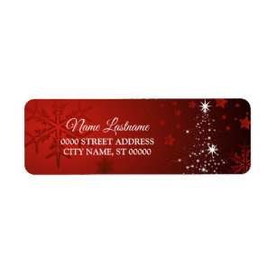 Return Address Christmas White Stars Tree Red Labe Label