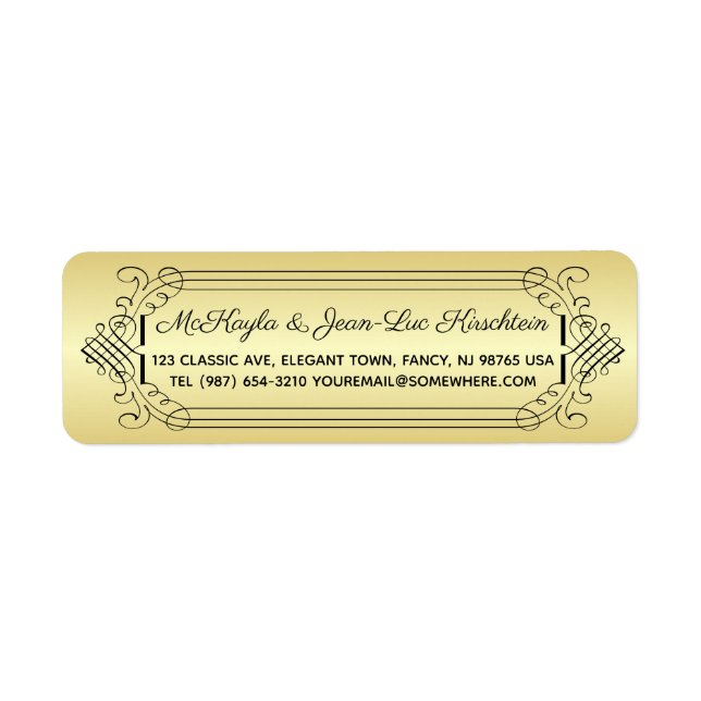 Return Address Classic Gold Black Elegant Wedding Label (Front)