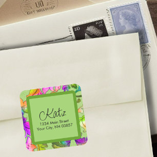 Return Address Colourful Damask Green Square Sticker