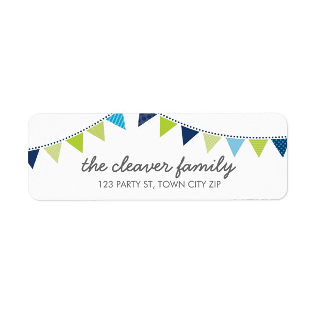 RETURN ADDRESS colourful fun bunting blue green bo Label (Front)